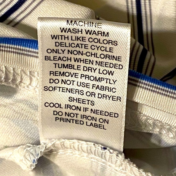 Roundtree & Yourke Polo Shirt 3 Button M 2XT Stretch Striped Blue, Brown & White - Picture 9 of 9